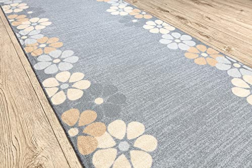 Alfombra de Pasillo de 120 x 230 cm Gris Moderna Lavable Flor 4