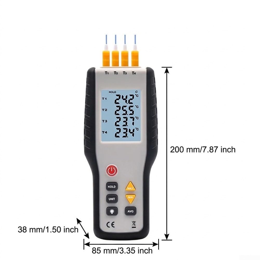 Thermomètre 4 Canaux Type K -200 à 1372°C Écran Rétro