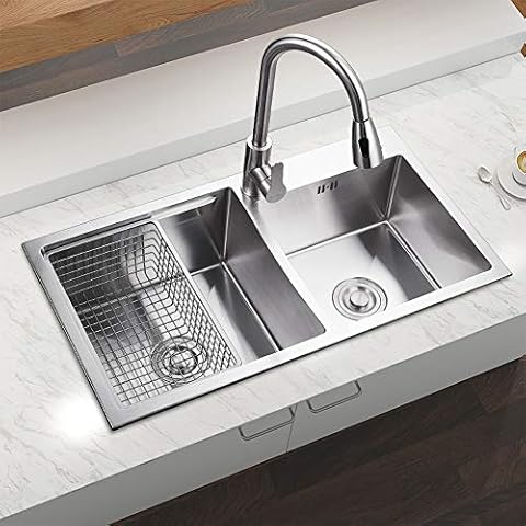 HomeLava Moderne Einbauspüle Edelstahl Spülbecken Eckig 2 Becken mit Ablaufkorb für Küche (ohne Wasserhahn) Cover