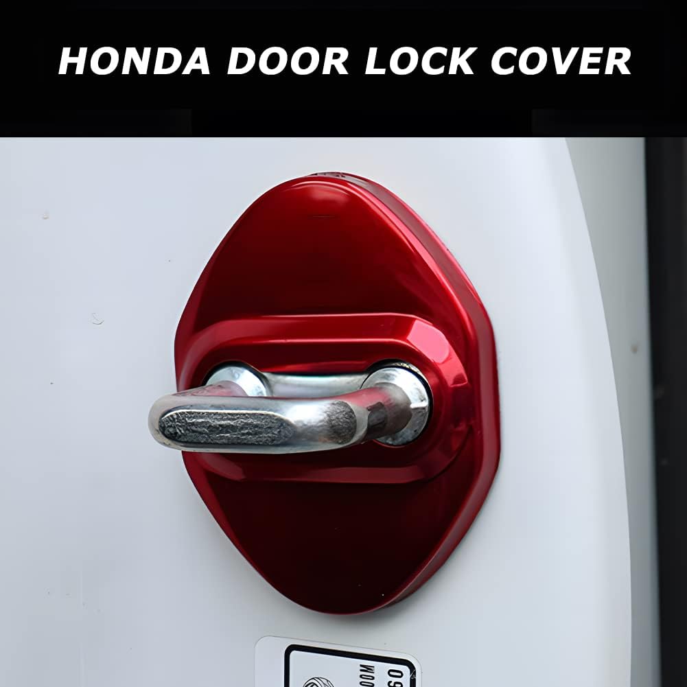 Fit Honda Civic Accord CR-V XR-V HR-V UR-V Odyssey Crosstour Pilot Veze for Car Door Lock Latches Cover Compatible Honda Stainless Steel Protector Sports Style Accessories 4Pcs(Red)