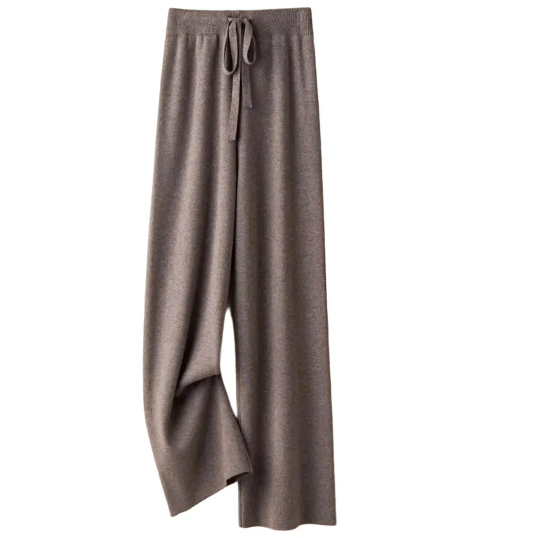 Womens Winter Knitted Wide Leg High Waist Straight Thick Casual Floor Length Trousers Pants Brown Large