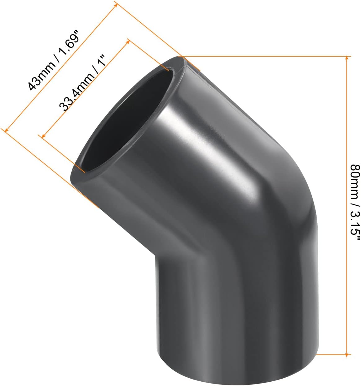 PATIKIL UPVC Pipe Fitting Elbow Schedule 80 1" Socket, 2 Pack 45 Degree Adapter Connector, Gray