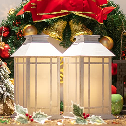 Weiße Weihnachts-Dekorative Laternen für den Außenbereich, dekorative Kerzenlaterne, 2 Stück, hängende Laterne für drinnen und draußen, Urlaub, Party-Dekorationen Cover