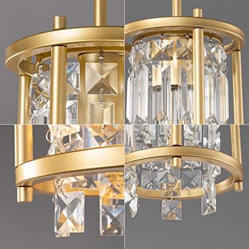 Image of LMQNINE Modern Gold Pendant Lights Kitchen Island, Crystal Chandelier Lights Fixture, Elegant Adjustable Pendant Lighting for Dining Room Bedroom (Round 1-Light)
