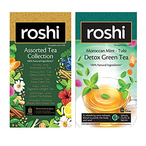 Roshi Assorted + Detox Green Tea | Combo pack for Complete Wellness and Daily Detox |(50 Tea bags)