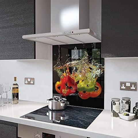 Glass Splashbacks Peppers in Water Glass - Made by Premier Range in 75cm Wide x 80cm High Cover