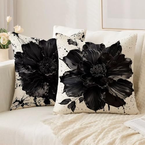 Housse de coussin 65x65 cm lot de 2 en lin imperméable noir - 3