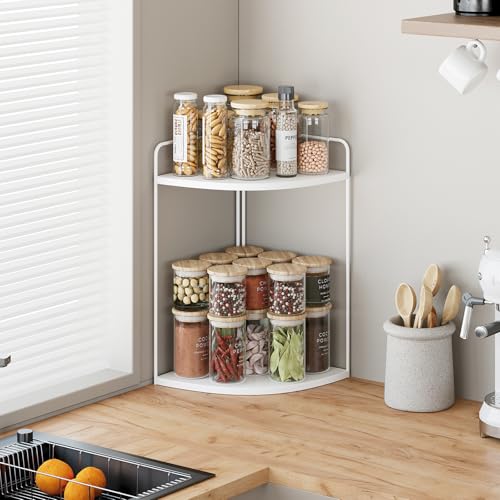 Image of Forest Angle Bathroom Counter Organizer,Countertop Organizer,Vanity Organizers,Bathroom Storage,Bathroom Sink Caddy,Counter Shelf,Corner Counter,Corner Shelves(White)