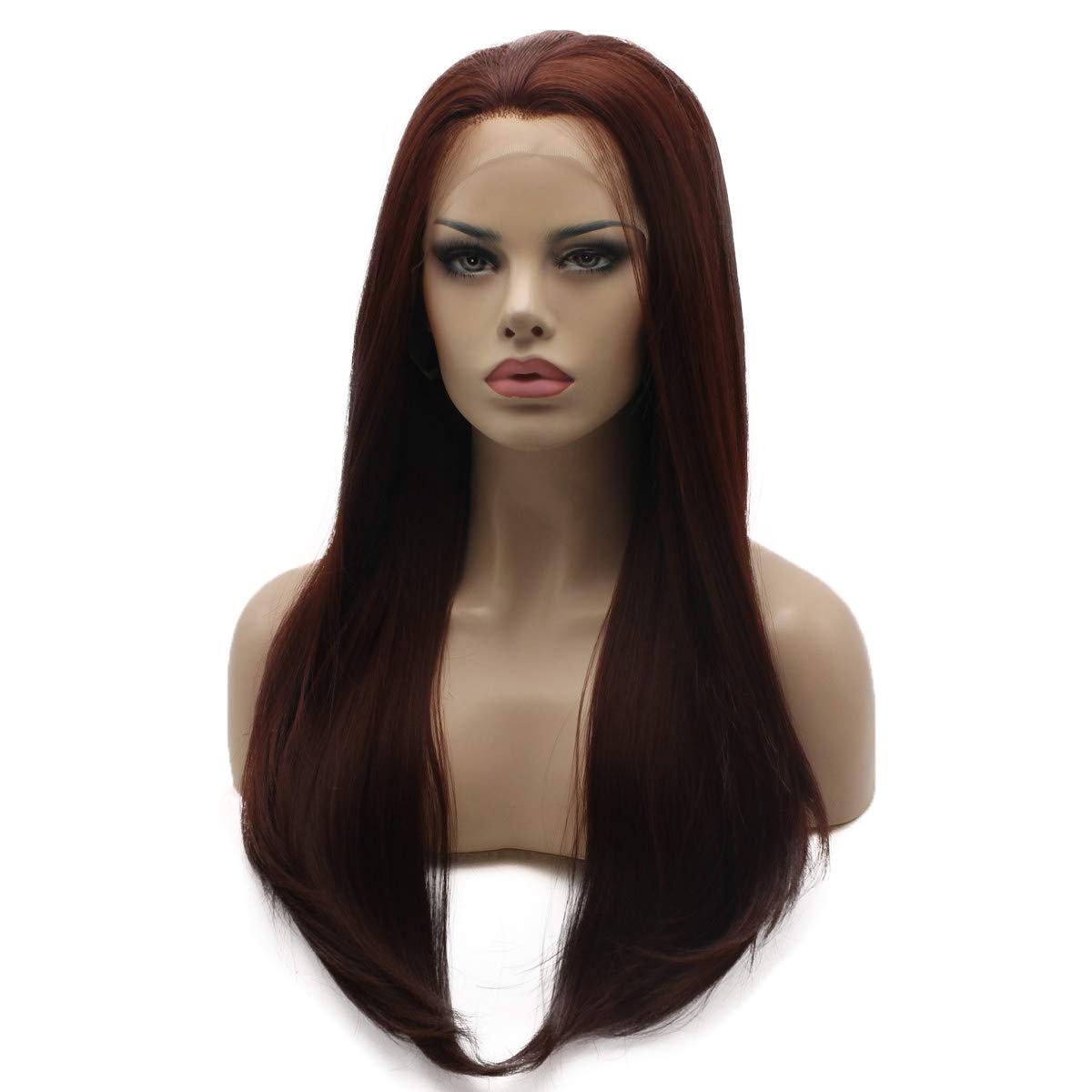 Lushy Hair Straight Long 24inch Auburn Heat Resistant Heavy Density Realistic Synthetic Lace Front Stylish Wig