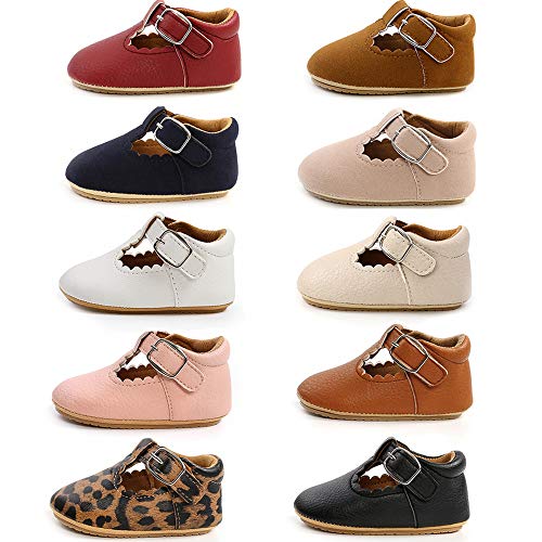 HsdsBebe Infant Baby Girls Mary Jane Flats PU Leather Non Slip Hard Sole Toddler First Walker Princess Dress Shoes(M1989 White,3)