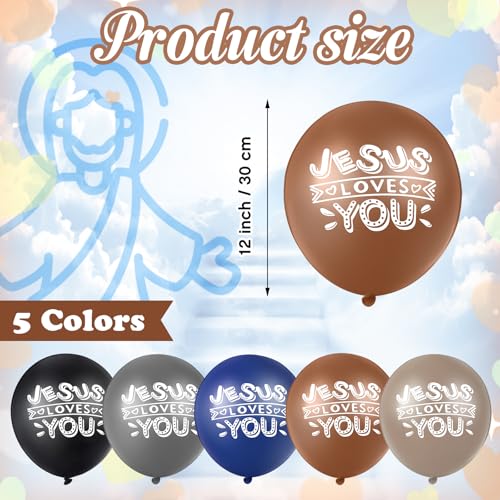 Image of Gejoy 60 Pcs Jesus Loves You Balloon 12 Inch Latex Christian Religious Jesus Balloon Party Decor for He Is Risen Party Decor Favor Cross Church Event Birthday Sunday Supplies(Neutral Colors)