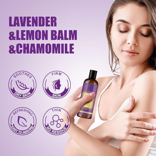 Lavender Body Massage Oil,Body Oil for Dry Skin,Massage Oils for Massage Therapy,Lavender Essential Oils for Skin,Moisturizing Body Oil for Women and Men,Body Skin Care Oil,200ML - Image 4