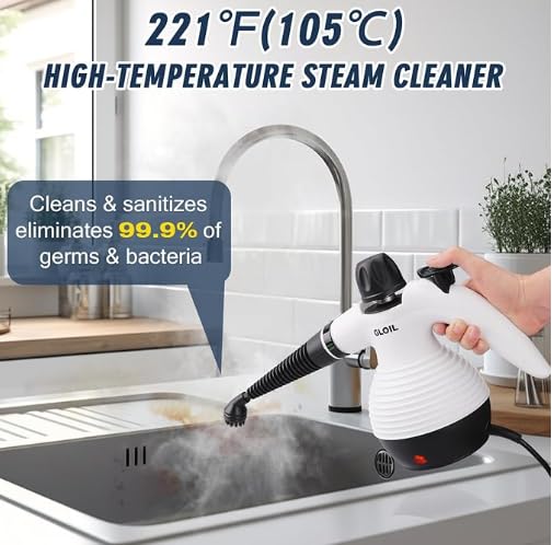 Image of Handheld Steam Cleaner, a versatile and portable home cleaning device, comes with a 10-piece accessory set. Effortlessly removes stubborn stains like dirt and grease, saving you time and effort.