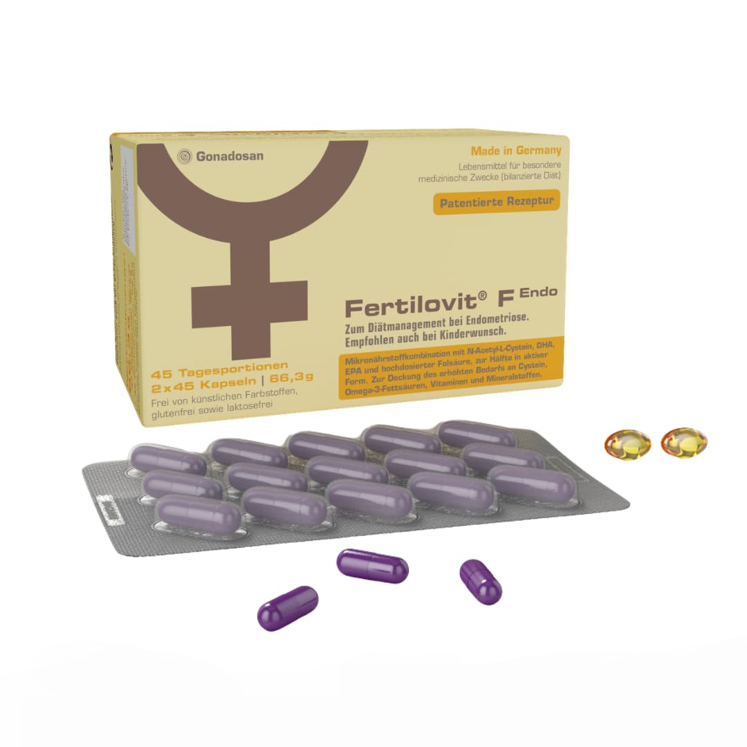 Fertilovit F Endo | Endometriose Lebensmittel für besondere medizinische Zwecke | speziell entwickelt mit antientzündlichen und antioxidativen Nährstoffen | ideal auch bei Kinderwunsch 90 Kapseln