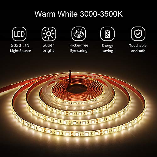 Image of ALITOVE 16.4ft LED Strip Light Warm White 3500K DC 12V 5050 SMD LED Tape Light 5M 300 LEDs Waterproof IP65 for Home Garden Commercial Area and Festival Lighting
