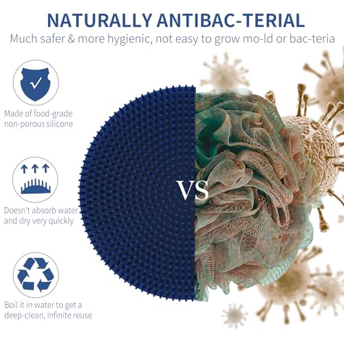 Image of Silicone Body Scrubber, Shower Bath Scrubber, More Hygienic Than Traditional Loofah, Lather Nicely, Long Lasting, Gentle Exfoliating Brush for Women Men Baby Sensitive Skin, 1 Pack, Blue