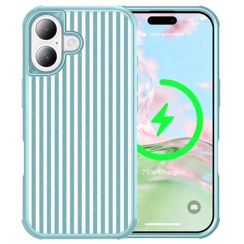 Coque pour iPhone 16 STERKER rigide à rayures pailletées et bords en TPU souple