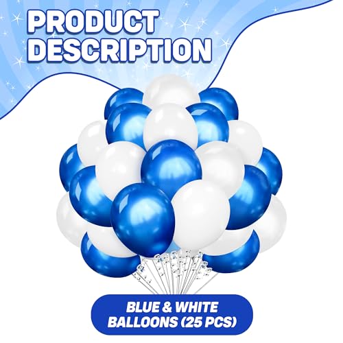 Image of Party Propz Blue And White Balloons For Decoration - 25 Pcs Blue White Balloons For Decoration | Blue's Balloon | Blue's Balloon's For Birthday Decoration | Ballon For Birthday (latex)