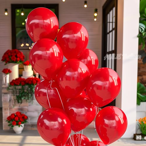 Image of AULE Red Balloons 12 inch 50 Pcs Latex Balloons Helium Shiny Thicken Balloon Perfect Party Decoration for Wedding Birthday Baby Shower Graduation Carnival