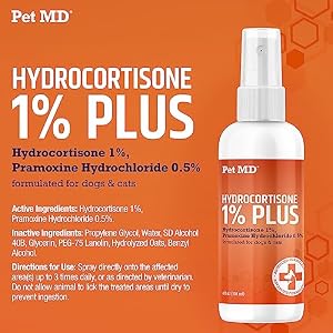 Pet MD Hydrocortisone Spray for Dogs & Cats - Itchy Skin Relief from Hot Spots, Bites, Scrapes, Irritated Skin, & Dermatitis - 4 oz Anti Itch Spray with Pramoxine Pet MD Hydrocortisone Spray for Dogs & Cats – Itchy Skin Relief from Hot Spots, Bites, Scrapes, Irritated Skin, & Dermatitis – 4 oz Anti Itch Spray with Pramoxine