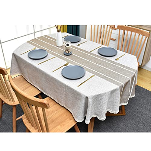 Mantel rectangular de algodón y lino a rayas japonesas ovaladas para mesa de comedor, mantel de mesa de café (color: A, tamaño: 126 x 170 cm) (B 120 x 170 cm)