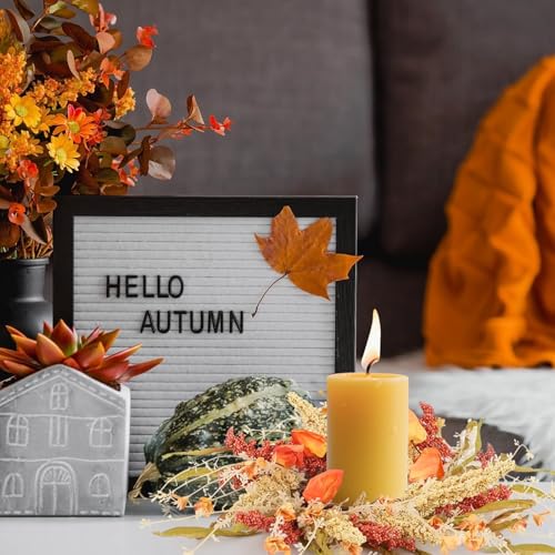 Image of 6 Pcs Fall Candle Rings 9 inch Thanksgiving Autumn Wreaths with Flowers for Tables Artificial Farmhouse Candle Rings Wreath for Front Door Porch Wall Window Decorations