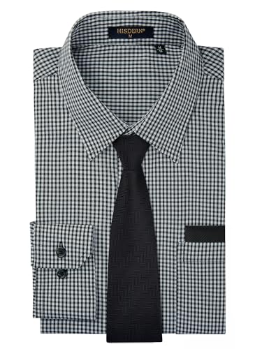 Image of HISDERN Mens Dress Shirt with Tie Pocket Square Set Classic Button Down Shirt Matching Tie Long Sleeve Shirts