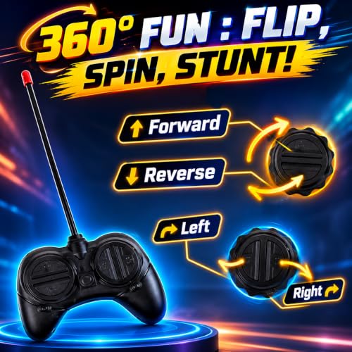 Image of 360 Rotating & Rolling Stunt Car Toy for Kids, Remote Control RC Stunt Racing Car with Spin, Flip, Drift & 90 Upright Demo Functions, in-Built Battery, Gift Box Packaging, Multicolor
