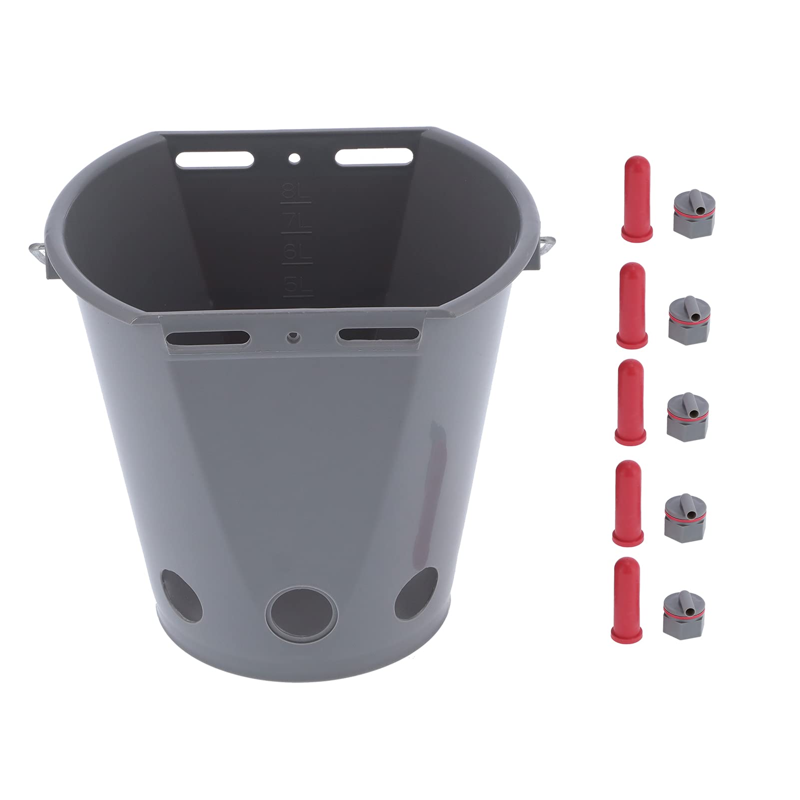 Wiadro do karmienia zwierząt gospodarskich Plastik spożywczy z 5 smoczkami Szary do karmienia mlekiem (For cattle)