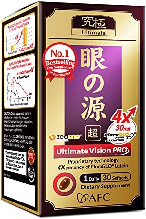 AFC Japan Ultimate Vision PRO - Eye Formula with FloraGLO Lutein 4X, Zeaxanthin, Bilberry Extract & Astaxanthin for Age-Related Eye Problem, Blurry & Poor Vision, Dry Eye, Macular Health, 30 Count