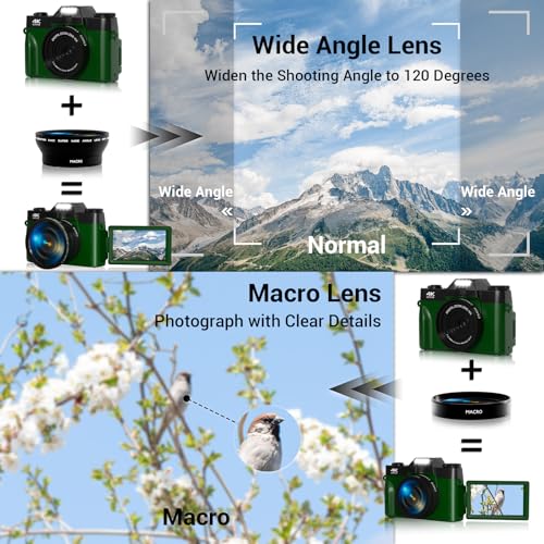Image of 75MP Digital Camera,4K WiFi Vlogging Camera with 3.0 inch 180 Flip Screen,16X Zoom Autofocus Compact Camera for YouTube Video,Travel Camera with 2 Batteries, 64GB SD Card(DeepGreen)