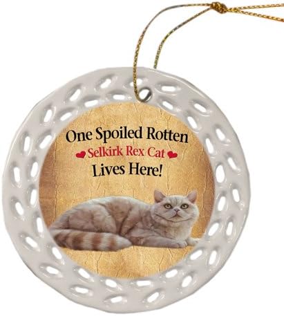 Doggie of the Day Selkirk Rex Cat Christmas Doily Ceramic Ornament