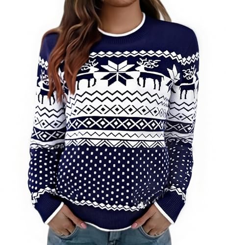 Jahetuul Weihnachtspullover Damen Rentier Schneeflocke Warmer...