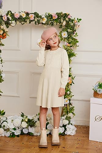 GRACE KARIN Girl Dress Long Sleeve Sweater Ruffle Button Front Knit Casual Fall Winter Dresses for Girls 5-124