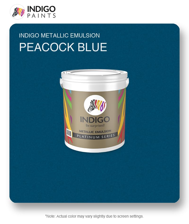 Image of Indigo Metallic Emulsion Platinum Series - Sparkling Metallic Texture Wall Paint | Water-Based | Anti-Fungal & Algae Resistant | Interior & Exterior Use | 10 L Peacock Blue