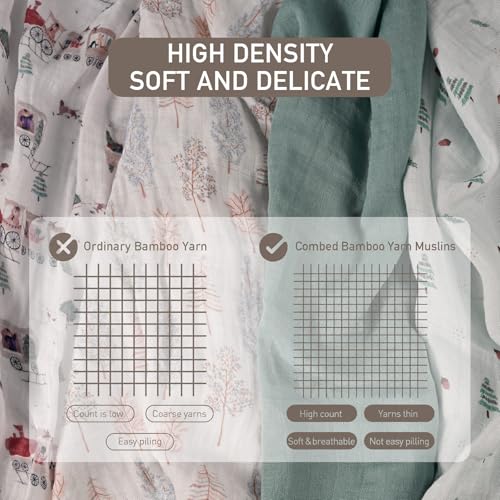 Image of GLLQUEN BABY Receiving Blanket Boy Cotton Muslin Swaddle Blankets Girl Newborn Squares Breathable & Soft Thin Baby Blankets Cloths Double Absorbent Infant Swaddling Wrap - 6 Pack (Pine Tree & Train)