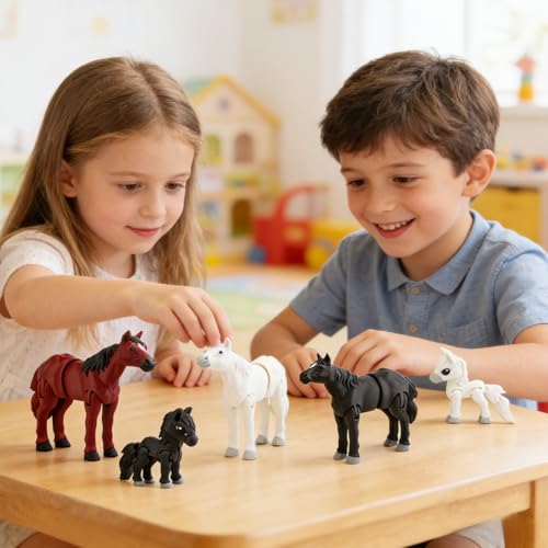 Image of cobinaan 6PCS 3D Printed Horse Toys Set, Realistic 3D Printed Animal for Kids, Articulated Flexible Figurines Fidget Toys for Easter Party Favors Birthday Gifts Cake Topper Home Office Desk Decor