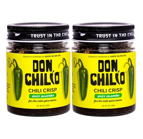 Don Chilio Mild Jalapeno Mexican Chile Crisp, 5 oz., 2 Pack – Crunchy Sliced Jalapenos Fried Chili Peppers in Hot Seasoned 100% Olive Oil – Keto-Friendly, Vegan, Gluten Free