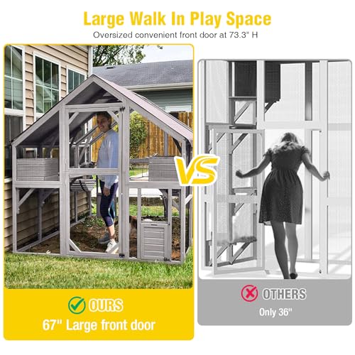 Image of Aivituvin Catio Outdoor Cat Enclosure Large Cat Run with Bridges, Walks, Small Houses, Roof Cover 110 inch