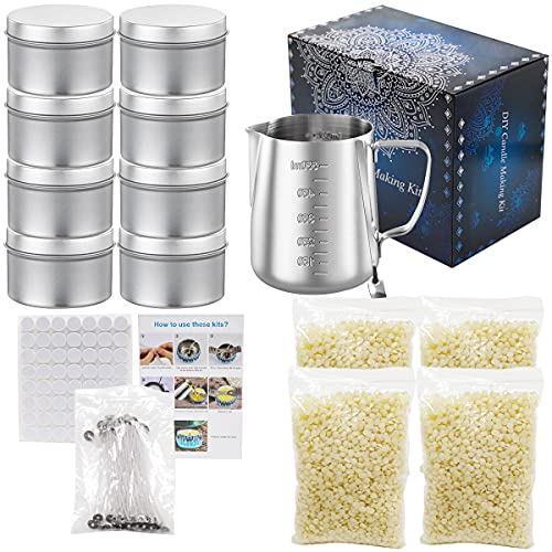 Candle Making Kit Supplies, Besswax DIY Candle Craft Tools Including Candle Make Pouring Pot, Candle Wicks, Wicks Sticker, 3-Hole Candle Wicks Holder, Beeswax, Candles tins and Spoon (One Pack)