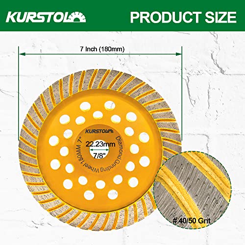 Kurstol Diamond Grinding Cup Wheel - 7"/180Mm Turbo Row Angle Grinder Cup Wheel For Cutting,Grinding,Smoothing,Shaping Concrete,Marble,Granite,Masonry,Brick 7/8"-5/8" Arbor #TOP2