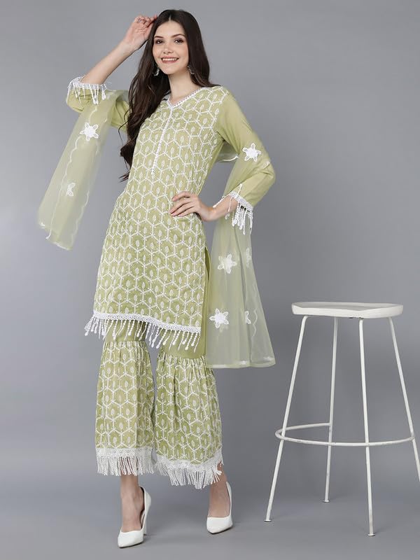 Image of Vaamsi Women's Poly Silk Embroidered Kurta Sharara With Dupatta (PKSKD1403 3XL Beige)