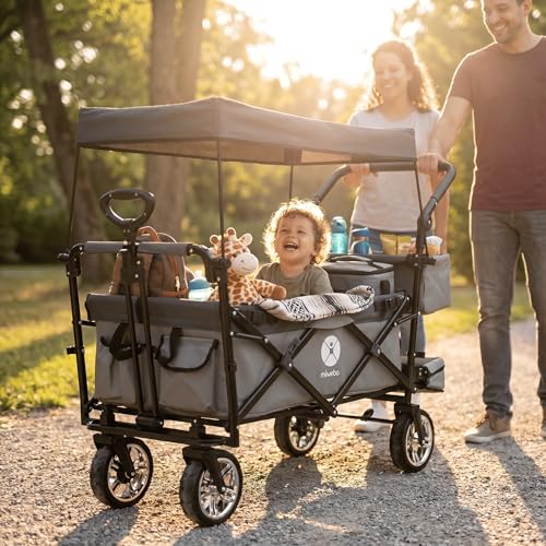Miweba Chariot pour Enfants MB-20 - Chariot Pliable - Système de Harnais à 2X 3 Points - Frein de Stationnement - Roues en Caoutchouc Dur - Pare-Soleil avec...