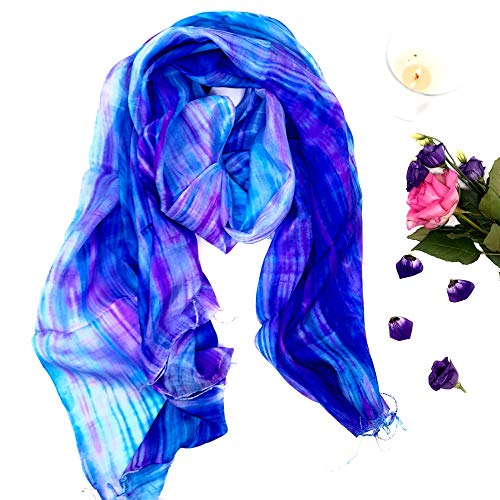 Millie & Boo 100% Silk Scarf For Women |Ladies Mulberry Silk Scarf | Shawls and Wraps for Evening Dresses | Blue and Purple Silk scarf | 67 x 29 inches| Gift Boxed | Hand Painted2