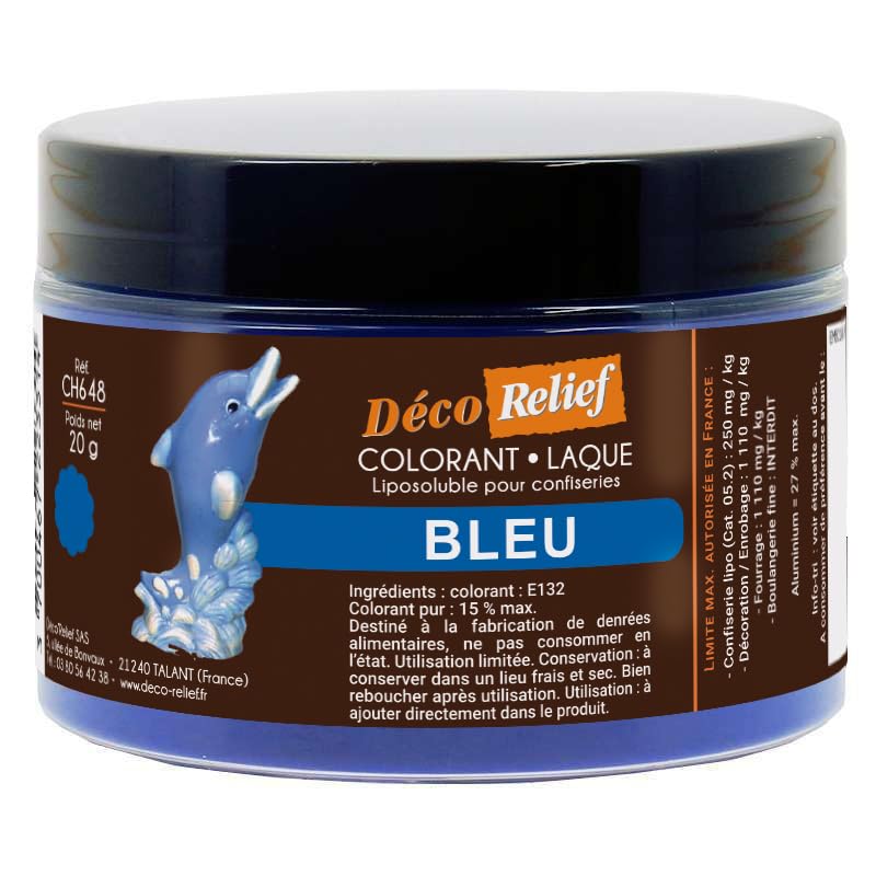 Déco Relief - Colorant Soluble Bleu 20 g - Colorant Professionnel pour Confiserie à base de Chocolat, Pâtisserie