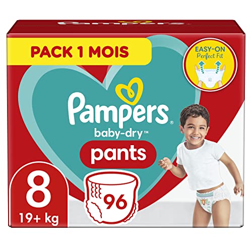 Pampers Baby-Dry Pants Couches-Culottes Taille 8, 96 Couches, 19kg plus, Pack 1 Mois Cover