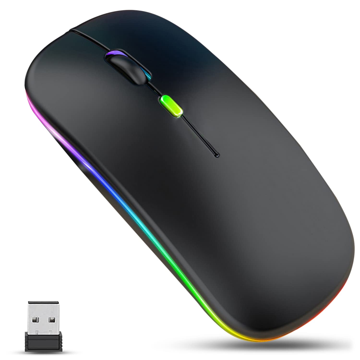 GLOBAL TECHLED Wireless Mouse, Slim Rechargeable Wireless Silent Mouse, 2.4G Portable USB Optical Wireless Computer Mice with USB Receiver for Laptop, Computer, PC, Mac, Notebook (Black)