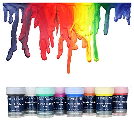 individuall Premium Fabric & Textile Paints Professional Grade Clothing Paint Set Art and Hobby Paints Craft Paint Set with 8 x 20 ml / 0.7 fl oz Vivid Colors for Beginners, Students, & Artists