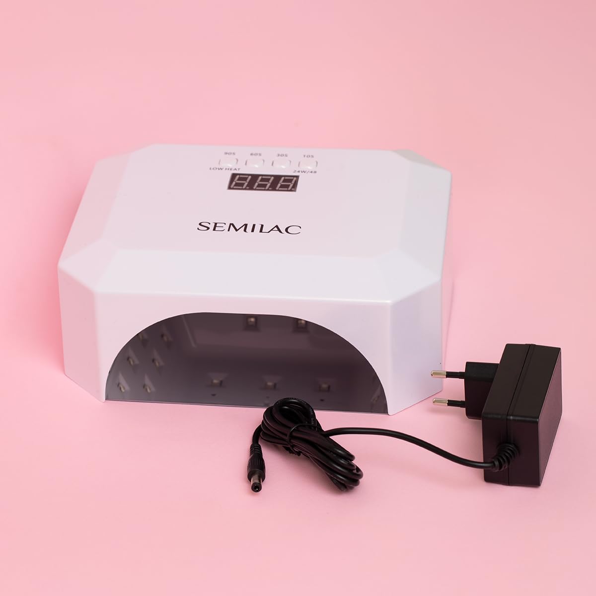 Semilac Lámpara UV LED profesional de 48/24 W para uñas de gel. Secador de uñas con 4 tiempos de curado, pantalla digital, base desmontable para fácil manicura y pedicura. Sensor de movimiento.