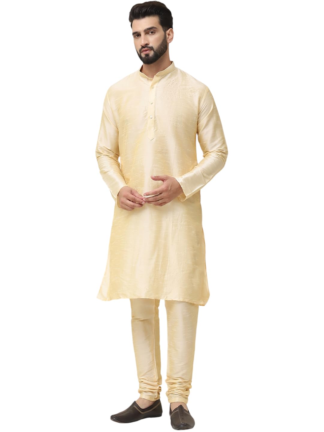 Sojanya (Since 1958 Men's Gold Dupion Silk Kurta & Churidaar Pyjama